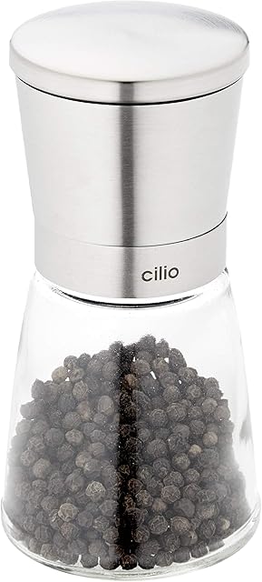 Cilio 0000613308 Pepper Mill, Stainless Steel, 14 cm x 6.4 cm x 14 cm