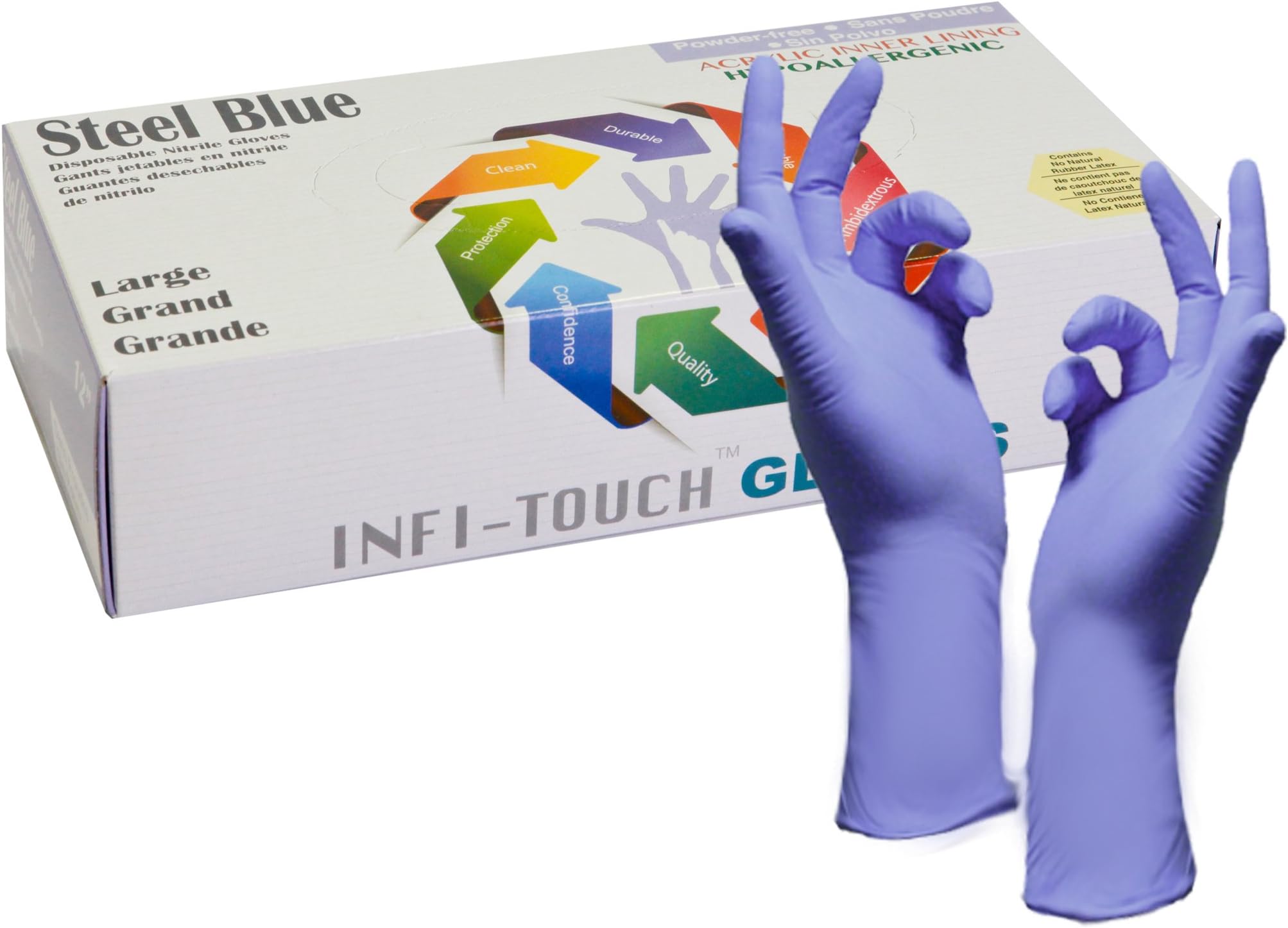 Infi-TouchPowder Free, Hypoallergenic, 12" Length, Disposable, 6 mil Thickness, Steel Blue, (50 Gloves Count)