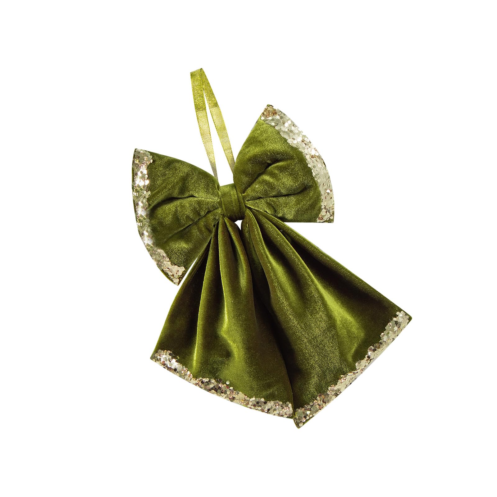 Tree Decor Christmas Bowknot Accessory, Muted Green Plush Look Finish with Glitter Trim and Display Loop for Seasonal Homes Seasonal Velvety Bowknot Accent Mantel Garland Doorway Display Ornament Home