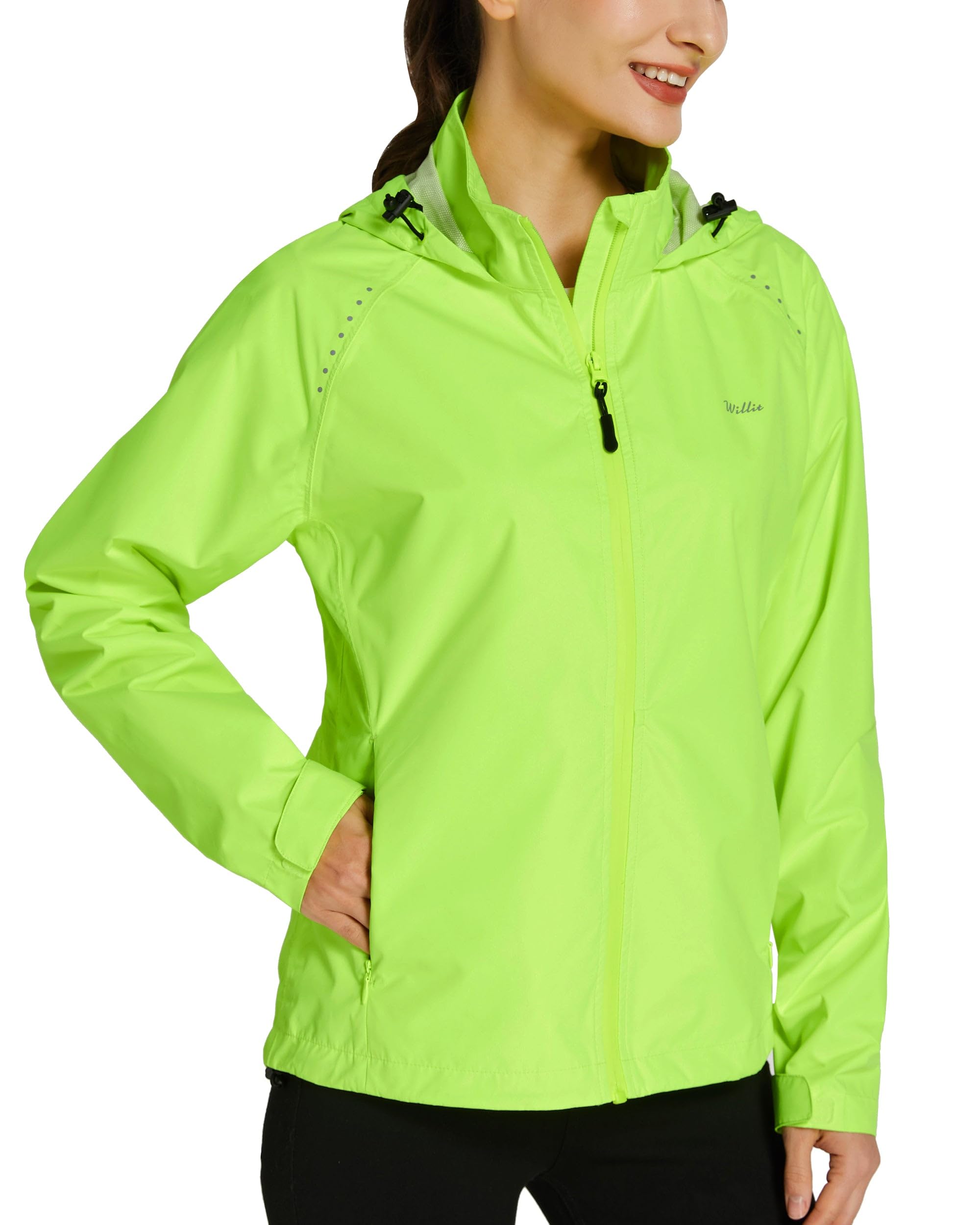 WILLIT Veste de cyclisme pour femme - Imperméable - Veste de course légère et respirante - Coupe-vent - Veste de cyclisme - Veste de randonnée - Veste de vélo pliable à capuche