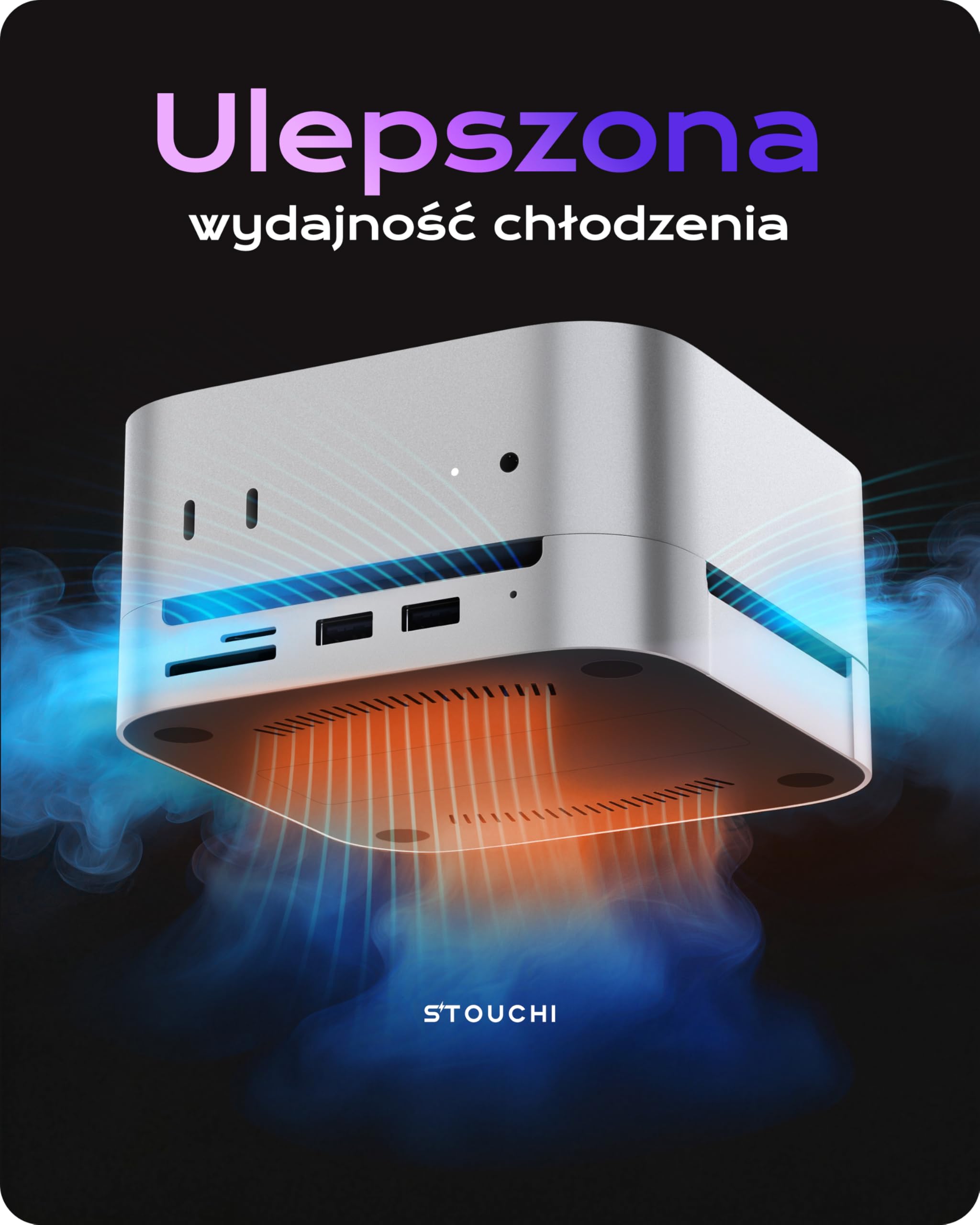 Stouchi Stacja dokująca Mac Mini M4 z obudową 8 TB NVMe SATA SSD, 2 x USB A 10 Gb/s, 4K przy 60 Hz HDMI, gniazdo SD/TF, 2 x port danych USB A, audio 3,5 mm, łatwy przycisk zasilania i stabilne Wi-Fi