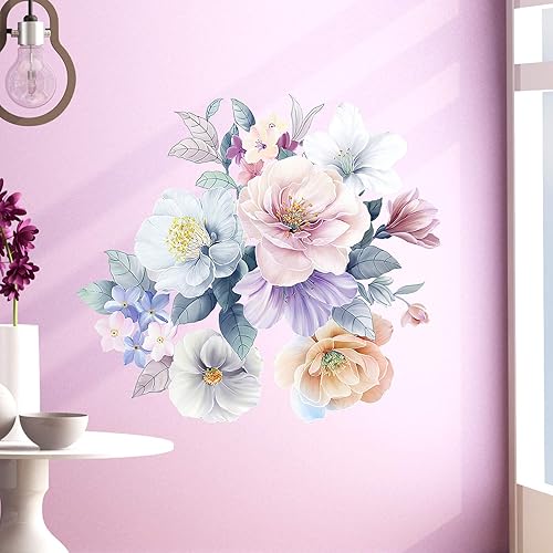 Miniatura 7 de Calcomanías de pared con diseño de flores, diseño de rosas en acuarela, bricolaje, removibles, despegar y pegar, decoración artística de flores para