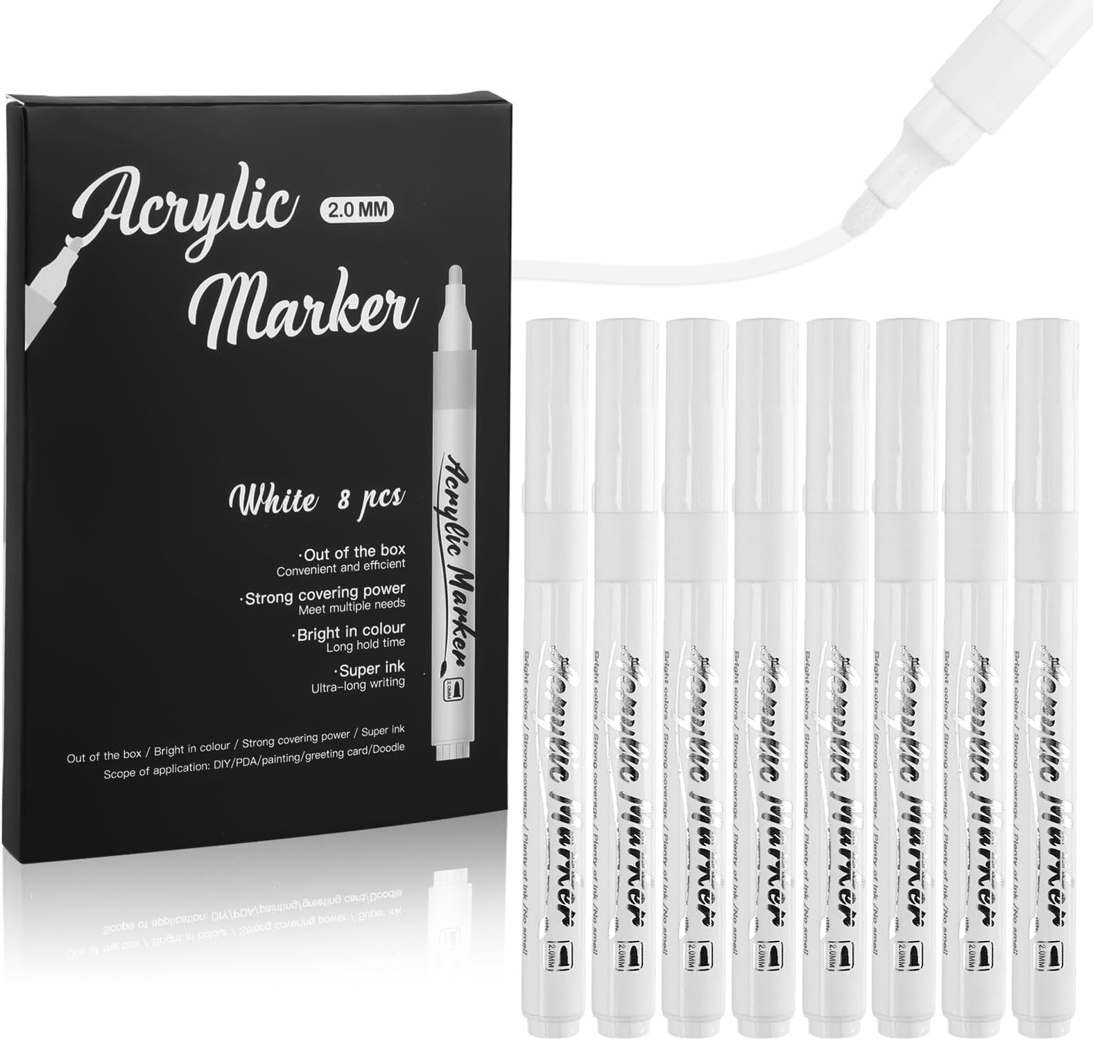 White Acrylic Paint Pens(8 Pack 2mm),White Sharpie Permanent Marker Set