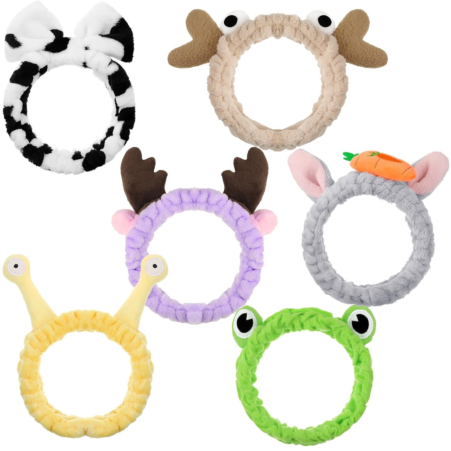 Jutom 6 Pcs Animal Headbands Bulk Cute Ear Skincare Headband for Women Lovely Hair Band for Washing Makeup Face Gift Elastic Cosmetic Head Wrap, 6 Styles
