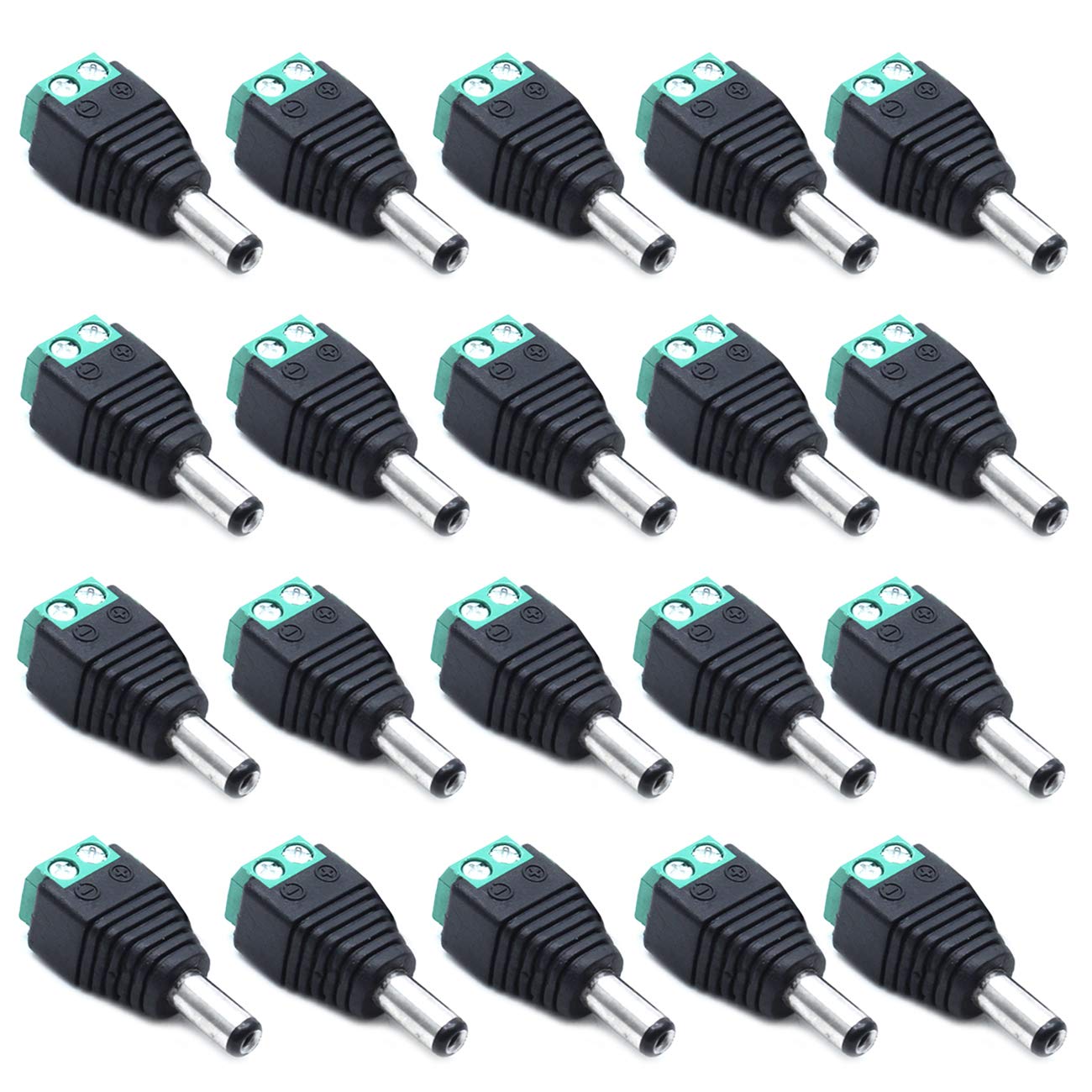 Sscon20pcs Male 12V DC Power Connector 5.5mm x 2.1mm Cable Jack Adapter Connector Plug for Secruity Camera Green