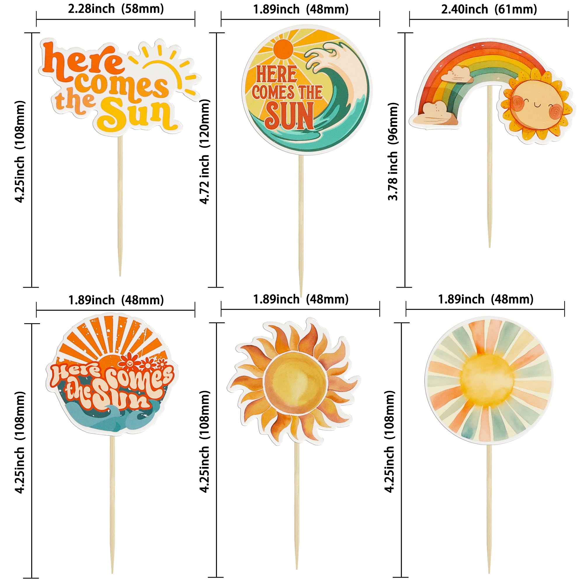 Ephlyn 36Pcs Here Comes the Son Cupcake Toppers Baby Shower Sun Cupcake Toppers Sunshine Cake Decorations for Sun Theme Baby Shower Birthday Wedding Party Decorations