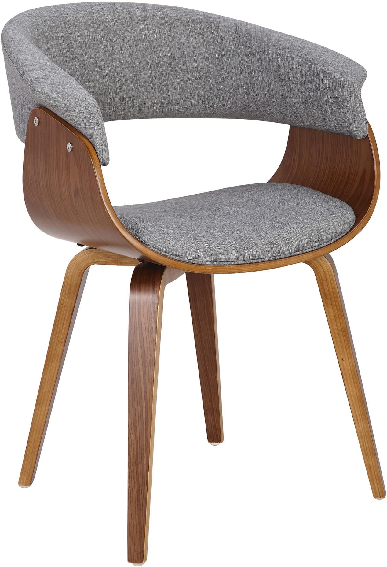 LumiSource Vintage Mod Mid-Century Modern Dining/Accent Chair Fabric (Walnut Wood, Light Grey Fabric)
