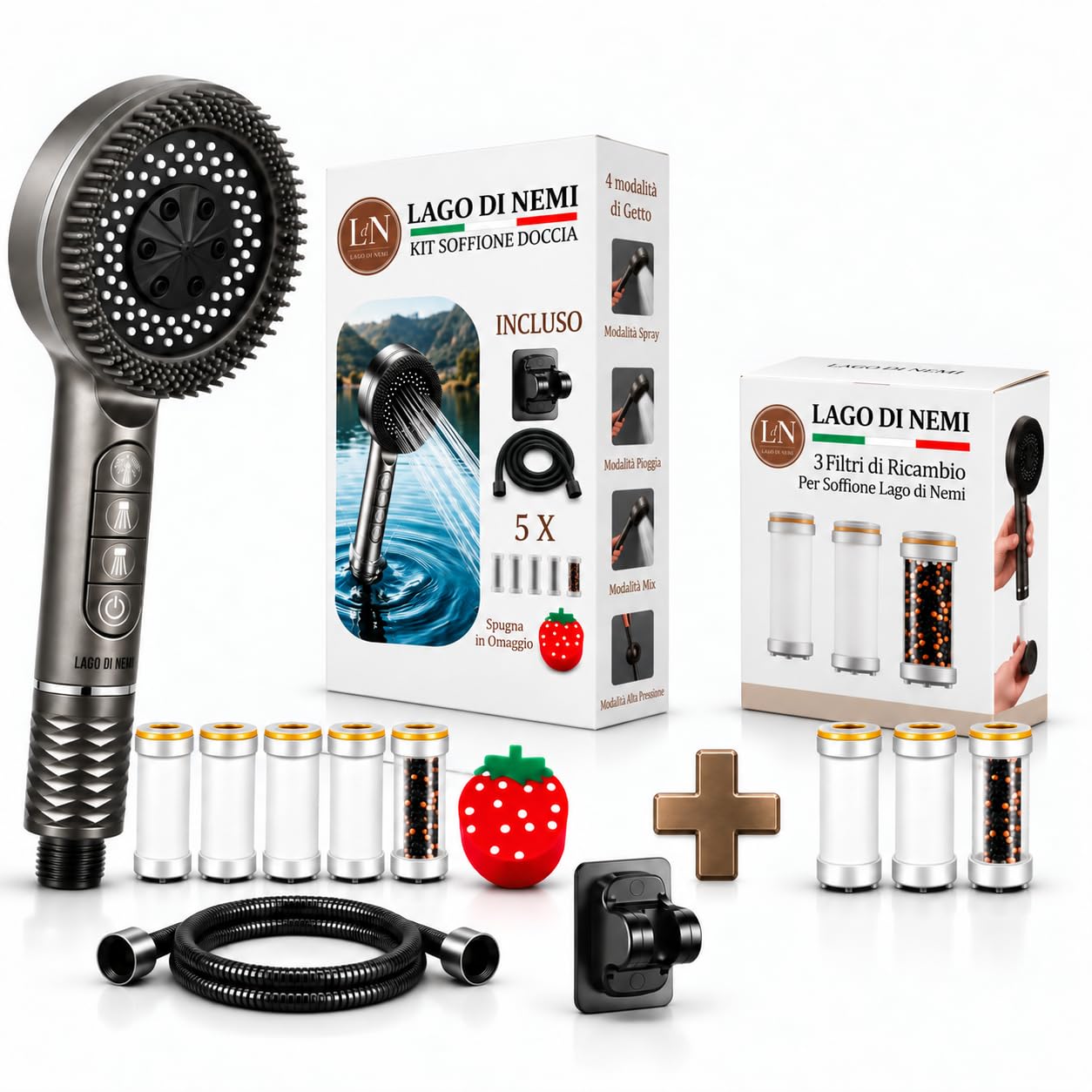 Soffione Doccia Kit Completo 5 Filtri + 3 Filtri di Ricambio