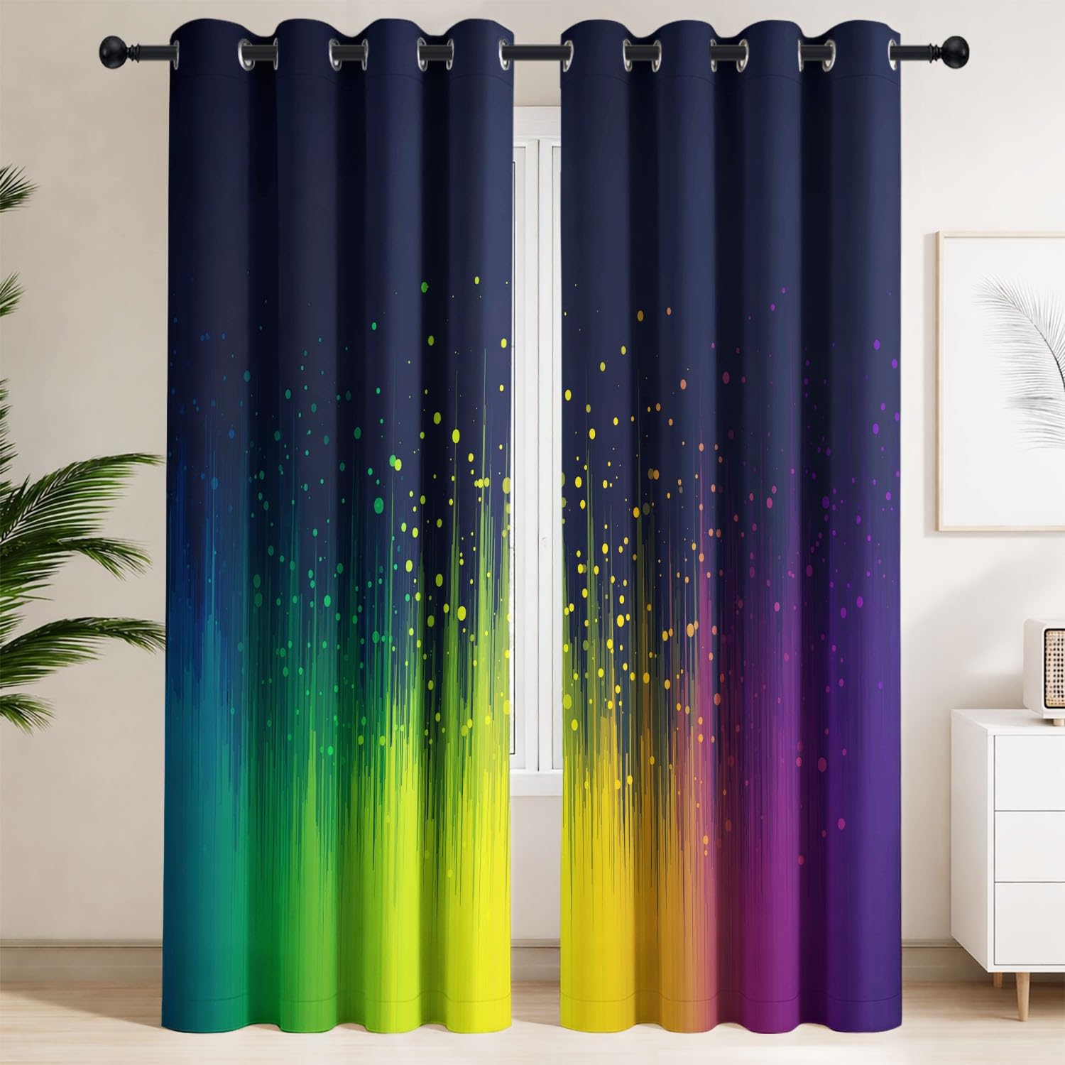 Rideau occultant isolant contre la chaleur et la lumière | Paire géométrique bleu 117x137 cm