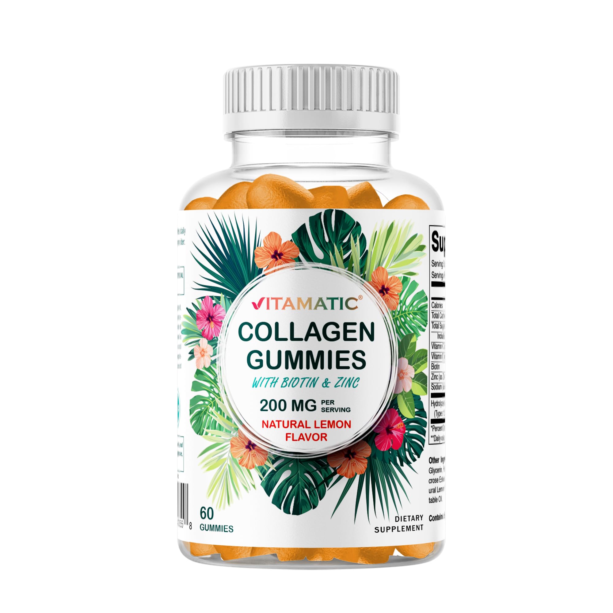 Vitamatic Hydrolyzed Collagen Gummies 200 mg with Biotin & Zinc, 60 Count