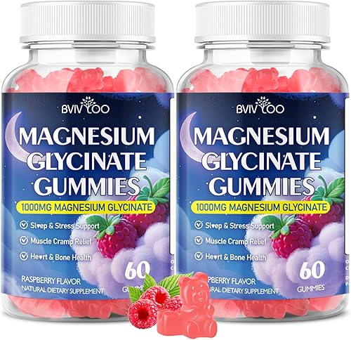 Gomitas de glicinato de magnesio de 1000 mg con L-treonato, vitamina D, B6 y CoQ10 - Apoya la memoria, la calma y el estado de ánimo, sabor a