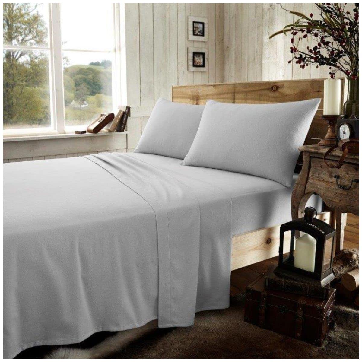 Gaveno Cavailia Premium Quality Plain Dyed Thermal Flannelette Fitted Sheet, Soft & Cosy 100% Brushed Cotton Flannel Linen, Easycare Bedding, Grey, Kingsize Bedsheet, King