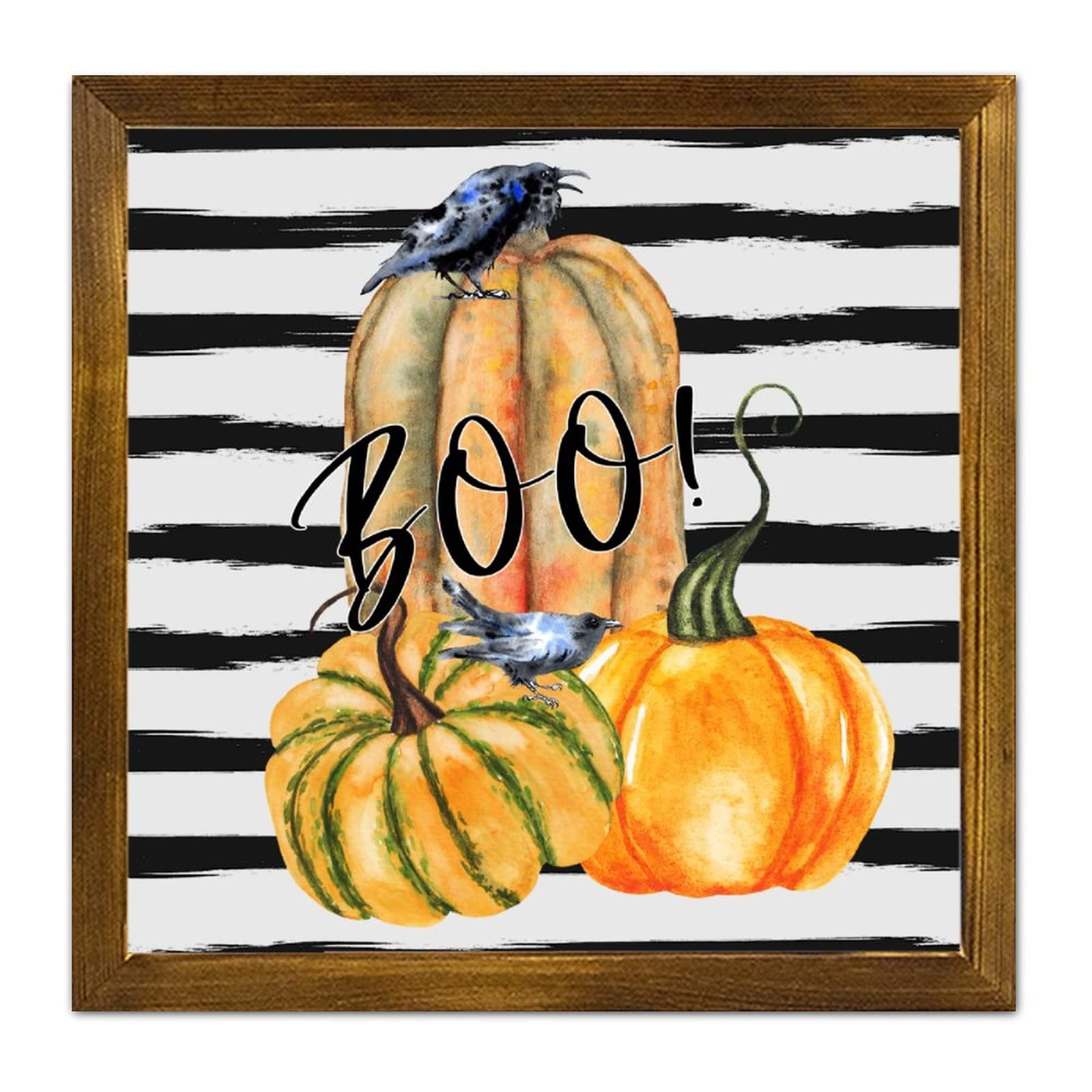 Cadre Halloween en bois 30cm style rustique pour habiller un mur