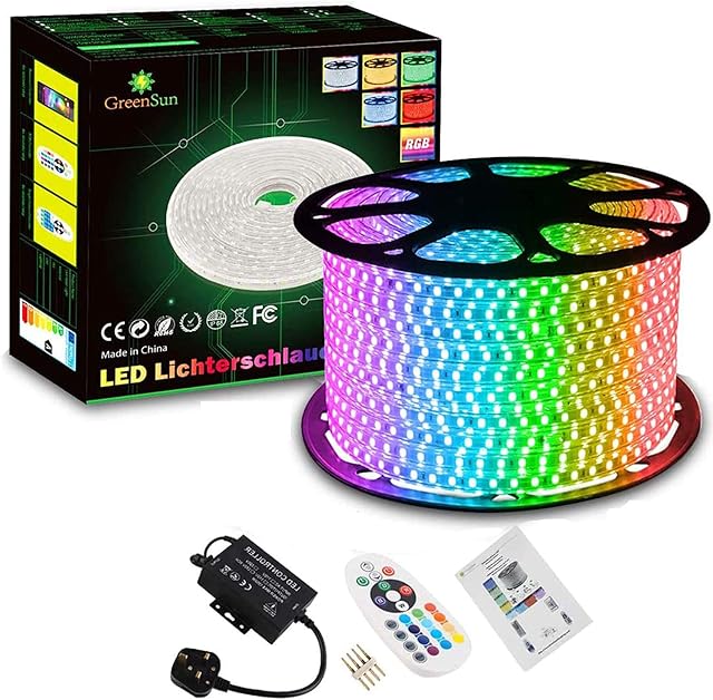 GreenSun LED Lighting 30m(98.4ft) LED Strip Lights, Waterproof, RGB Color Changing, with 24Keys RF Remote Controller, for Home Christmas Party Indoor Outdoor Decoration