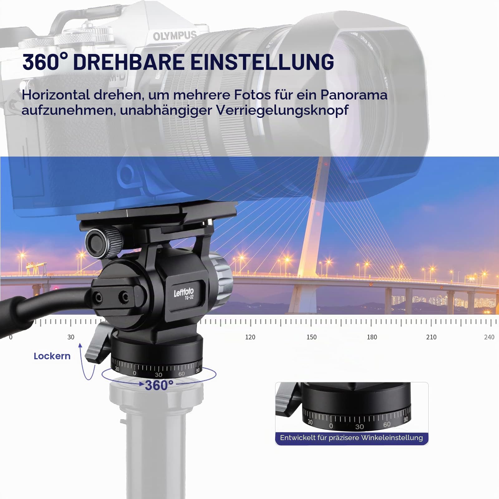 LEFTFOTO Mini-Stativ-Fluidkopf, Schwenkneigkopf mit Panorama-Kugelkopf und Arca Swiss Schnellwechselplatte, für Kamerastativ, kompakte Video-Gleitschiene und DSLR-Kameras.