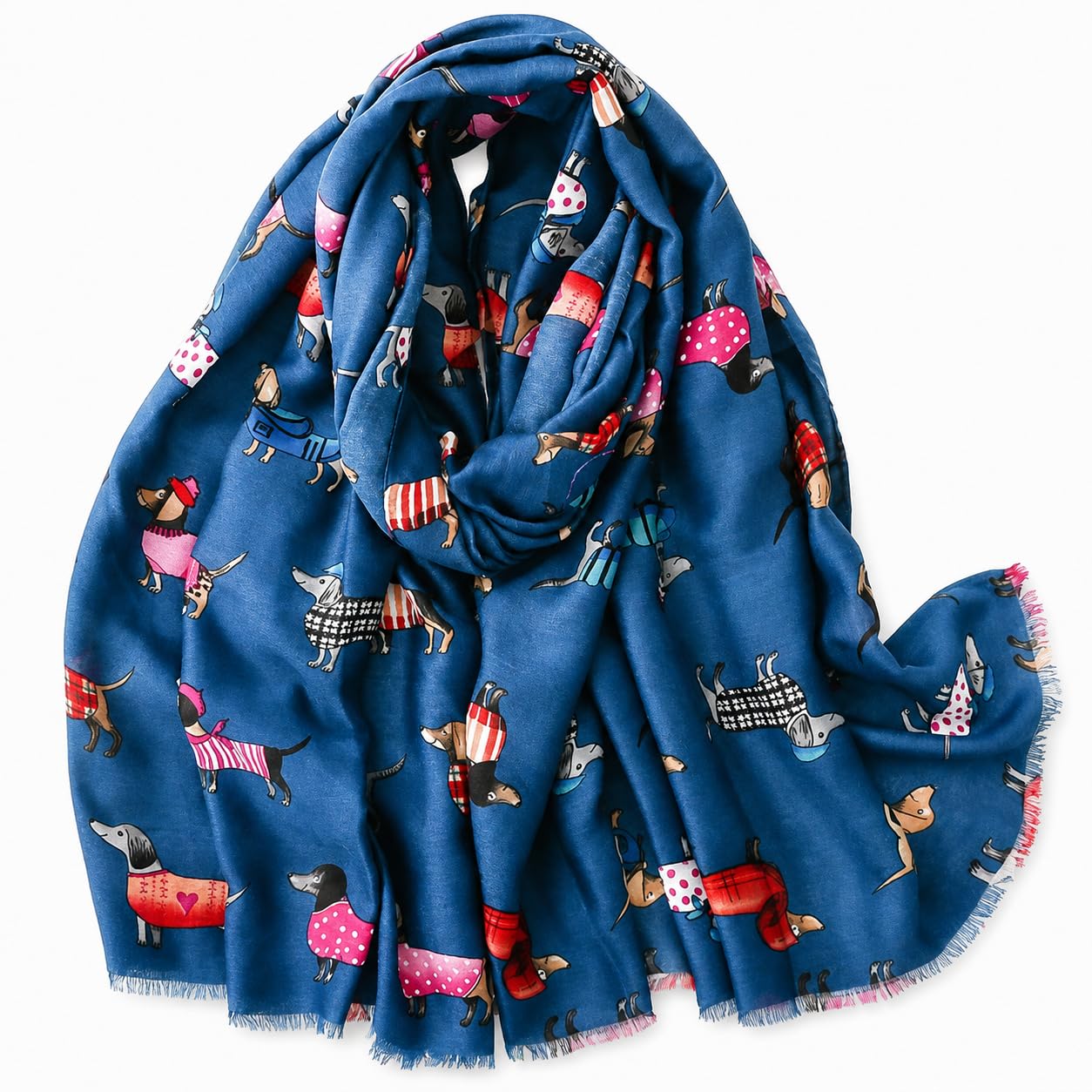 Furever Gifts Women's Blue Dachshund Scarf Sausage Dogs Wrap Cute Dog Print Lightweight Cotton Blend Shawl Teal