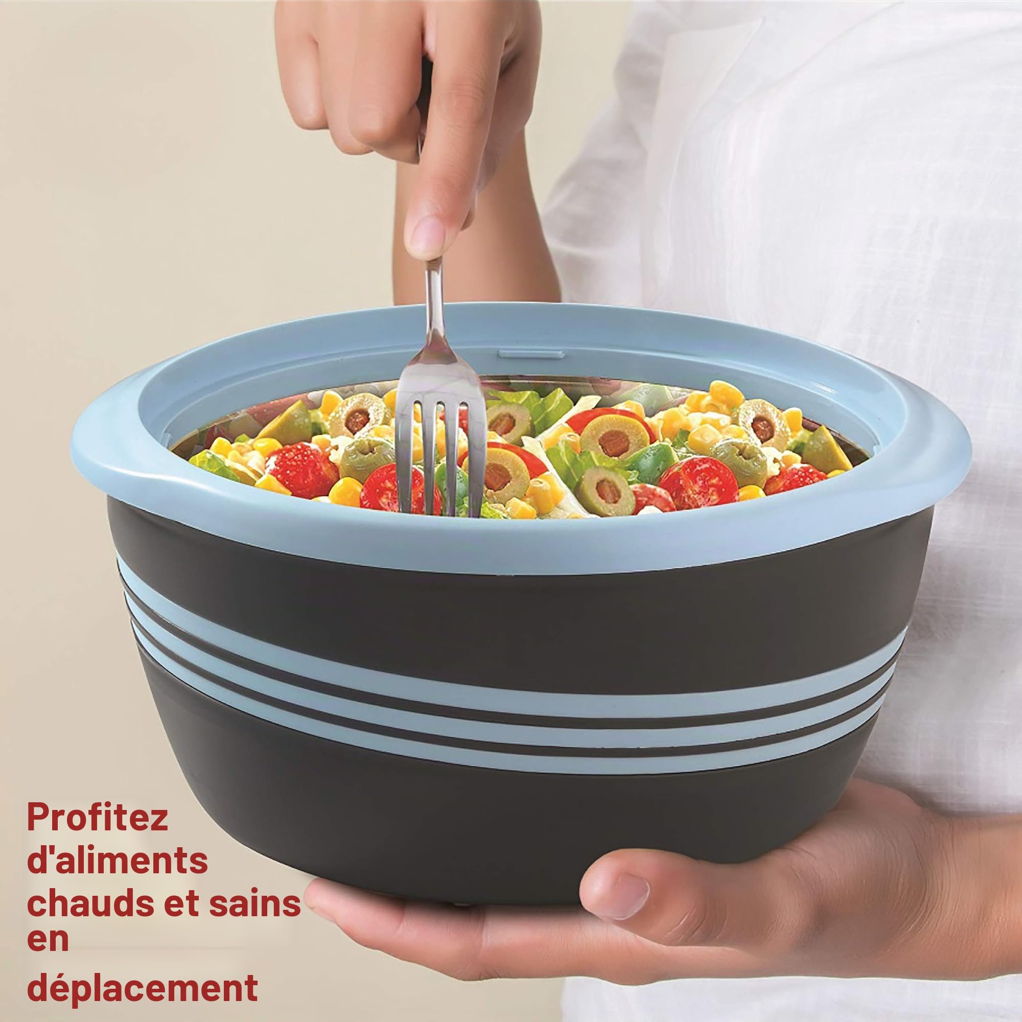 Pinnacle Bol à salade/soupe – Bol isotherme avec couvercle – Excellent bol pour les vacances, les dîners et les fêtes (Bleu)
