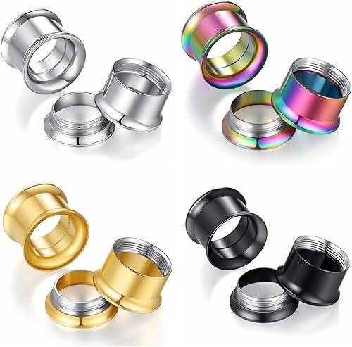 Miniatura 2 de WBRWP Unisex mujeres 6 piezas8 piezas-3 pares4 pares huecos de acero inoxidable de circón tornillo tapones para los oídos túneles con tapones de