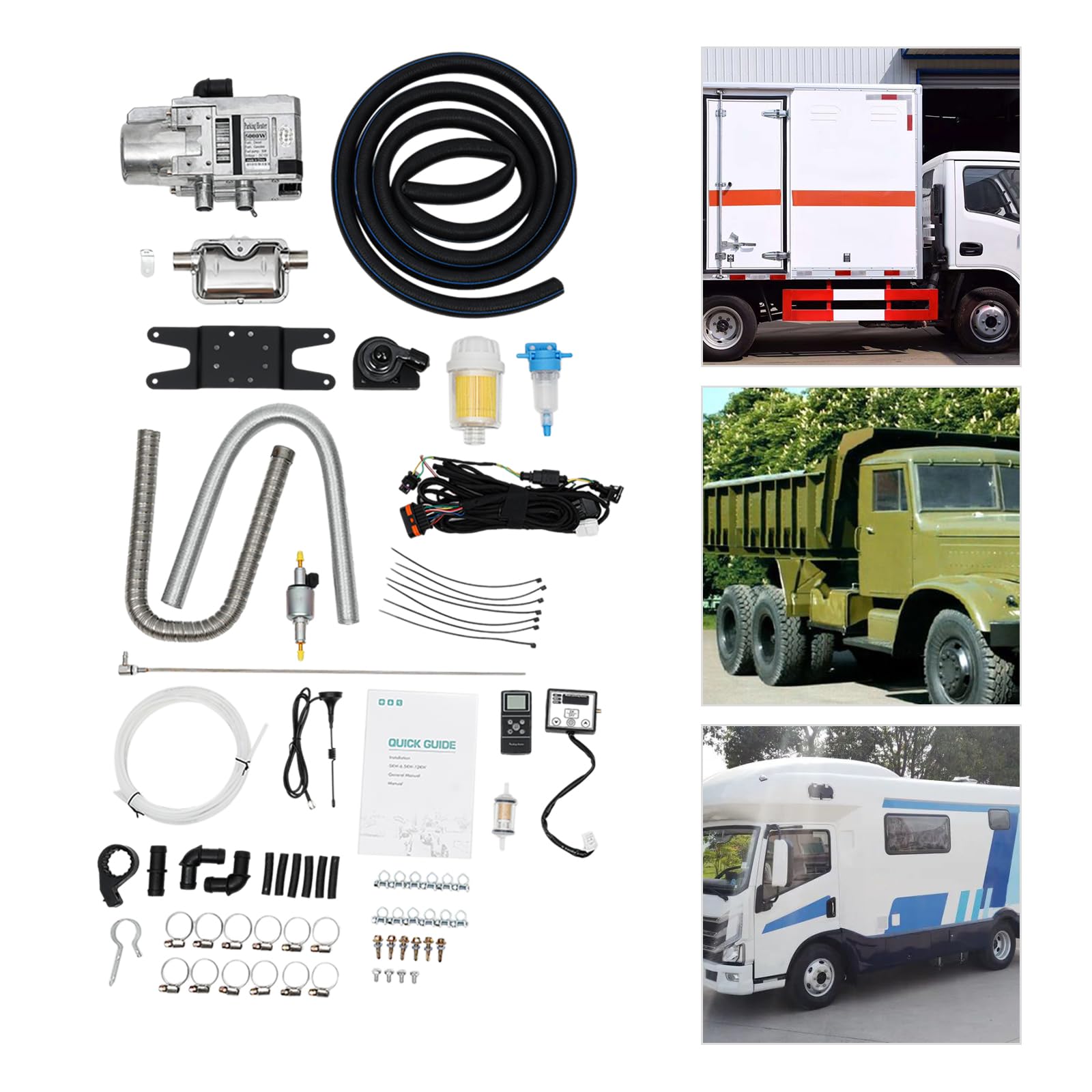 12V 5KW Diesel-Luftvorwärmer mit Fernbedienung, Diesel-Wasservorwärmer-Set für die Kühlmittelheizung von LKW, Transportern, Wohnwagen, Wohnmobilen und Pkw.