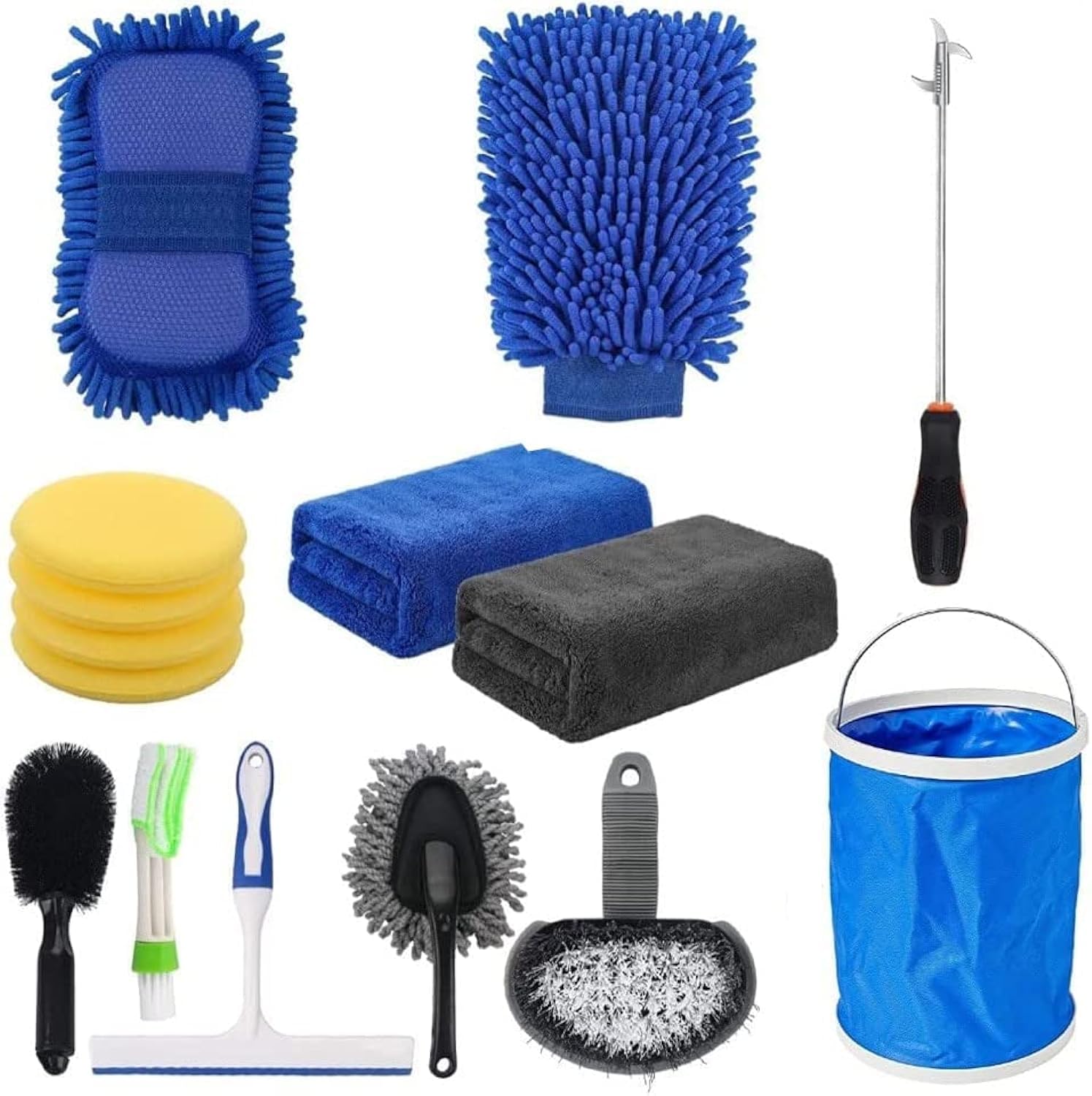 MIK Car Wash Detailing Cleaning Tools Set with Bag Collapsible Bucket Wash Mitt