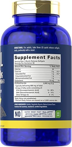 Miniatura 2 de Carlyle Aceite de pescado de 3000 mg | 900 mg de Omega 3 | 200 cápsulas blandas | Sabor a limón | Suplemento sin OMG y sin gluten