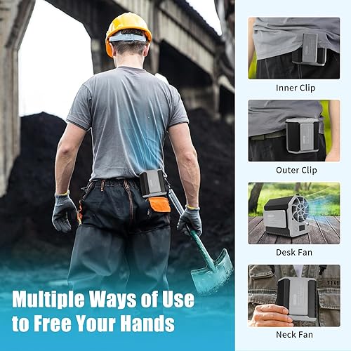 Miniatura 5 de Ventilador de cintura portátil, ventilador de clip de cinturón recargable de 10000 mAh, 10000 rpm, 4 velocidades, tiempo de trabajo 24 horas, diseño