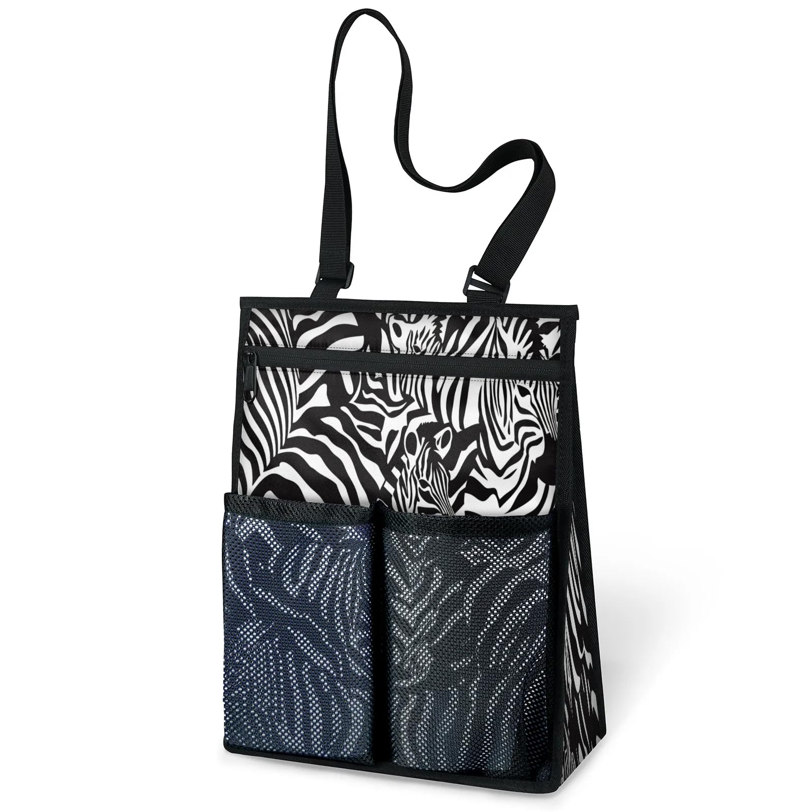 Ourtheme Zebra Print Pattern Portable Shower Bag for Travel Gym Camp Beach Tote Shower Caddy Bags Hanging Toiletry