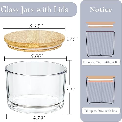 Miniatura 4 de CONNOO Paquete de 6 tarros de vela de vidrio transparente de 24 onzas, múltiples mechas de boca ancha, recipientes vacíos a granel para hacer velas