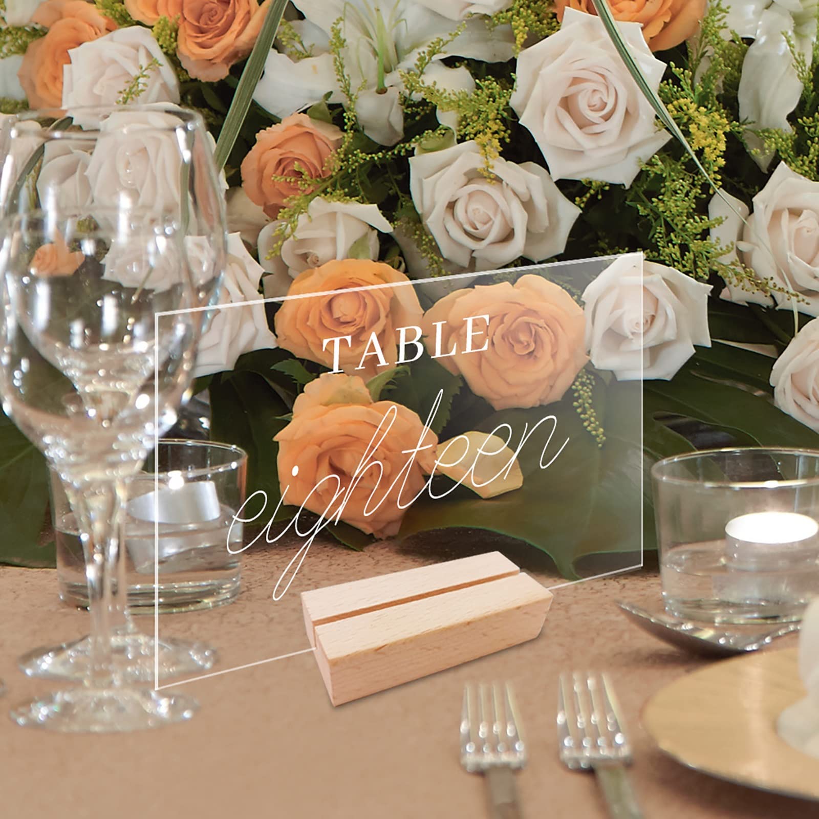 Acryl-Schild, blanko, Hochzeitsempfang, transparente rechteckige Tischnummernschilder mit Holzsockel, Tischnummernständer, für Hochzeit, Empfang, Veranstaltung, Party-Tischnummern ( Color : S , Size :