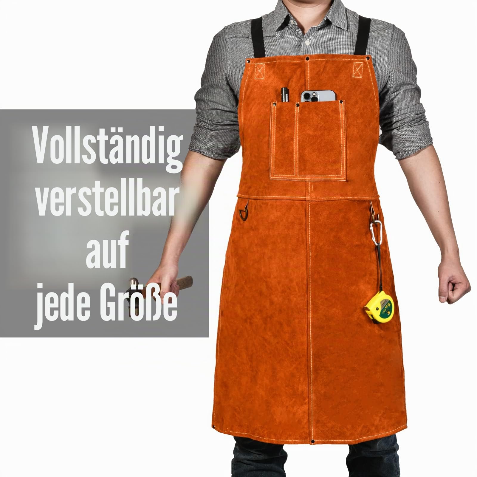 LeaSeek Schweißerschürze aus Leder– hitzebeständig und schwer entflammbare Latzschürze, schwer entflammbar, strapazierfähige Grillschürze, verstellbare Einheitsgröße