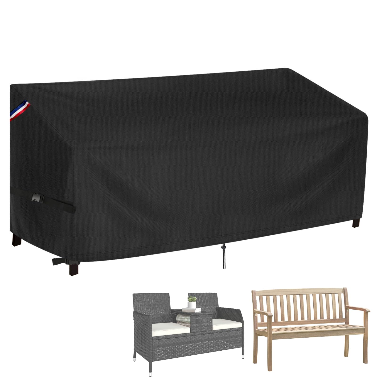 Zuppypaw Garden Bench Covers Waterproof 3 Seater, 500D Heavy Duty Outdoor Loveseat Cover, Patio Storage Benches Cover Windproof for Loveseats, 195 x 85 x 84 cm, Black
