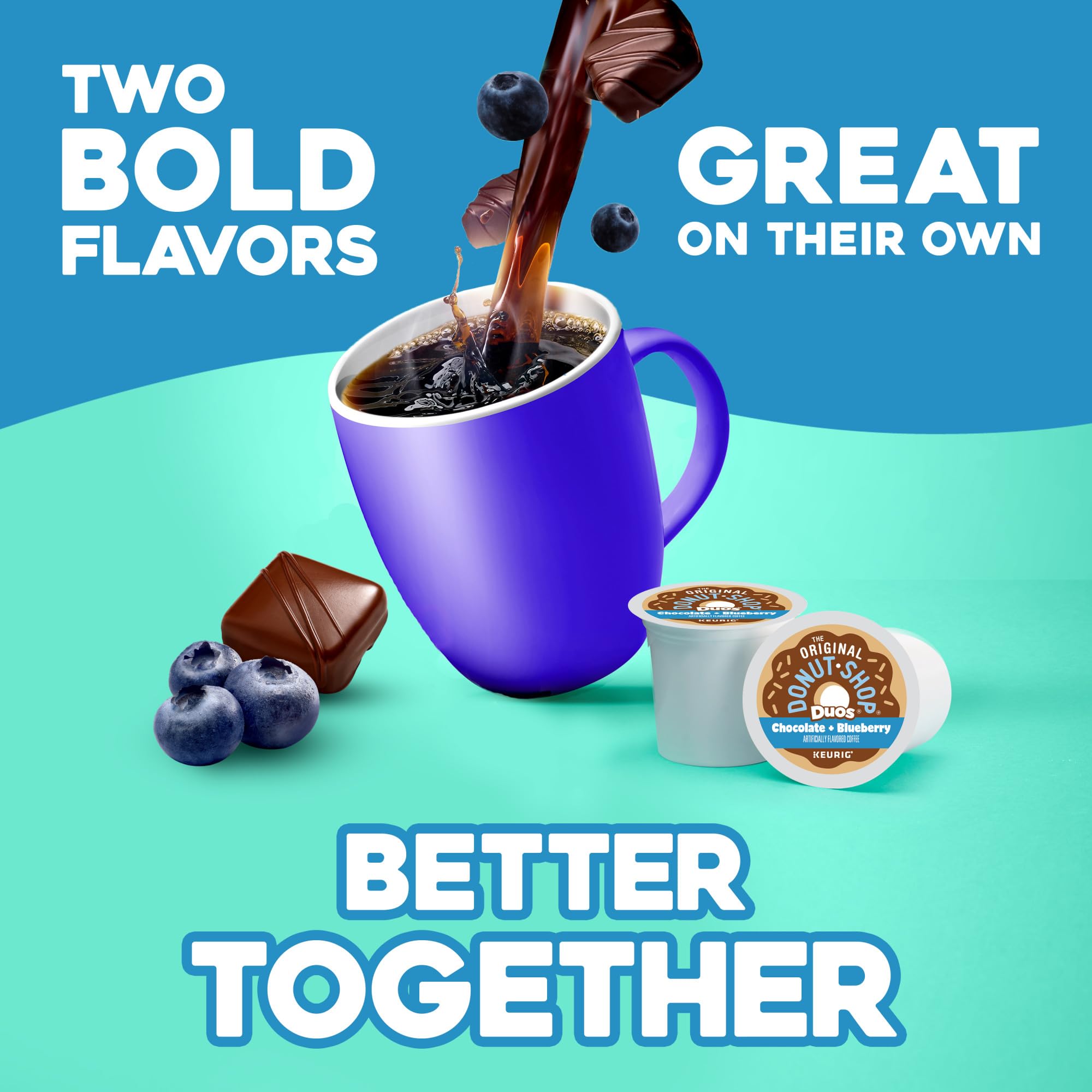 The Original Donut Shop Coffee Duos Chocolate Blueberry Coffee, Keurig cápsulas K-Cup de una sola porción, 72 unidades