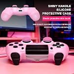 Poignées de protection antidérapantes rose Glitter Silicone Cover Compatibles avec PS4/Slim/Pro Contrôleur,8 PCS Poignées de la tige de paillette Caps et 2 Capuchons.