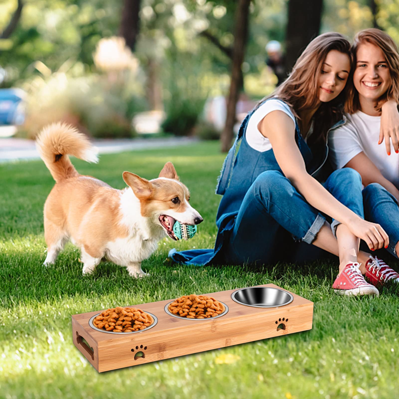 OXYEFEI Comedero Perro Pequeño, Comedero Perro Personalizado Nombre con Base de Bambú Antideslizante - para Mascotas Pequeñas Gatos y perro/400ml (3 Cuenco)
