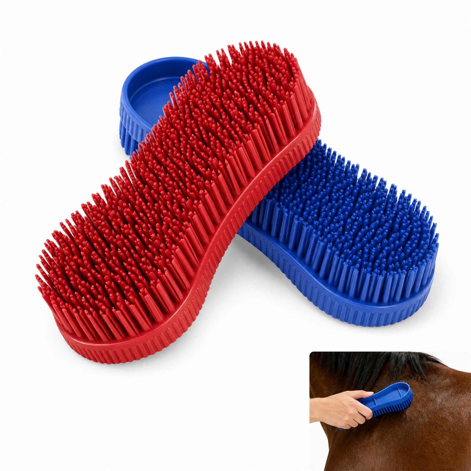 Horse Brush 2 Pack, PP Horse Grooming Brush for Sensitive Skin, Removes Loose Hair and Dirt, Red Blue Grooming Brushes, 15.5 x 6.2 x 1.8 cm, Daily Coat Care Tool for Horses and Ponies
