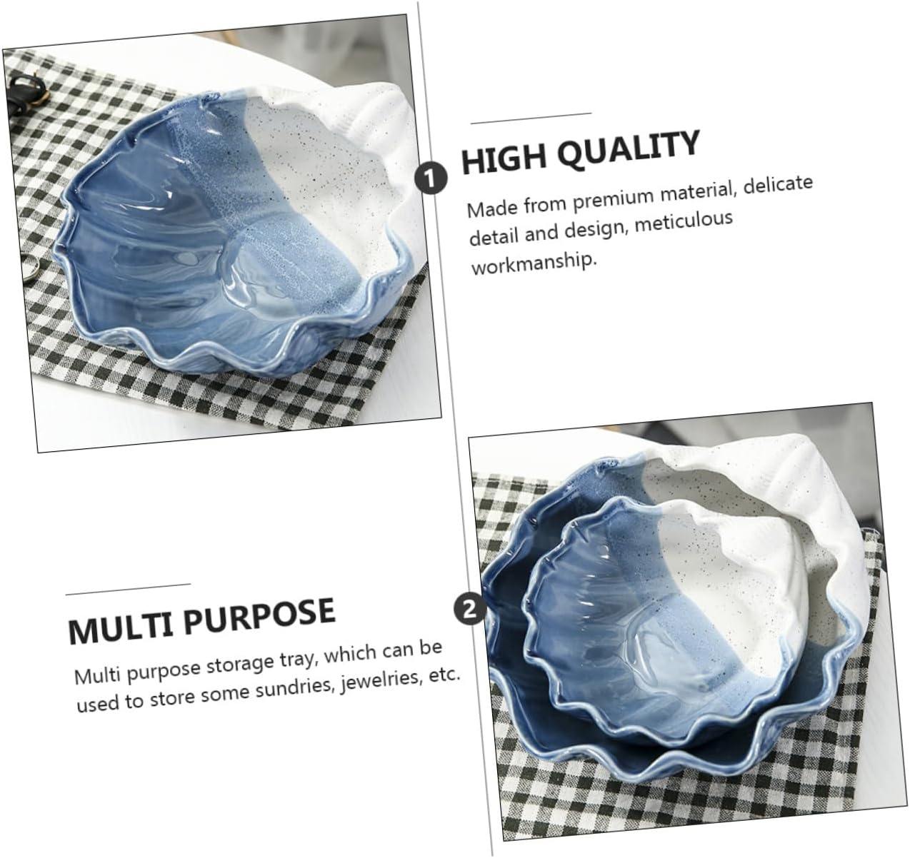 Sosoport Ceramic Seashell Storage Tray Lightweight Multi Purpose Jewelry Organizer Desktop Adornment Household Decor Shell Dish for Sundries and Keys