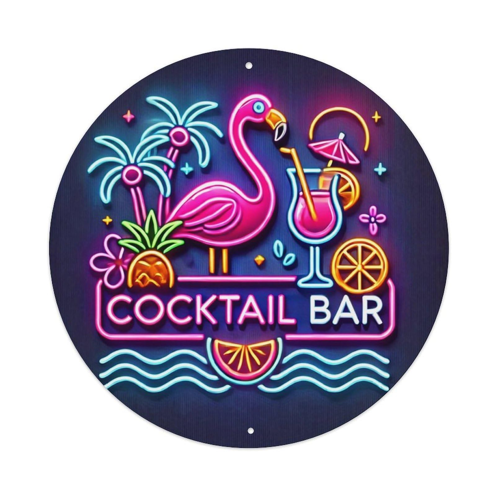 Jdyansheng Vintage Neon Flamingo Cocktail Bar Sign Tin Sign Metal Poster Metal Signs For Home Man Cave Bar Cafe Kitchen Laundry Room Wall Decorations 8X8 Inches