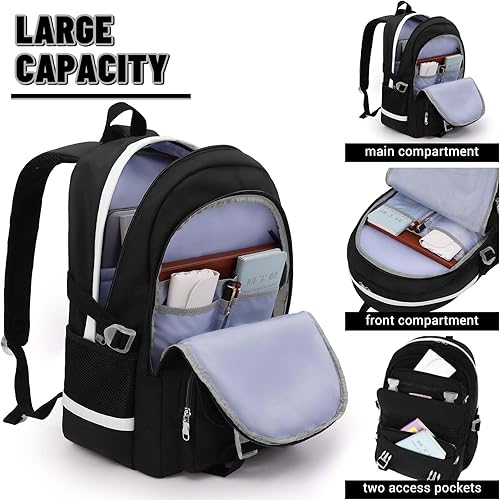 Miniatura 4 de SCIONE Mochilas para adolescentes y niñas, mochila negra para laptop, estudiantes de secundaria, escuela, universidad, mochila de viaje para mujeres