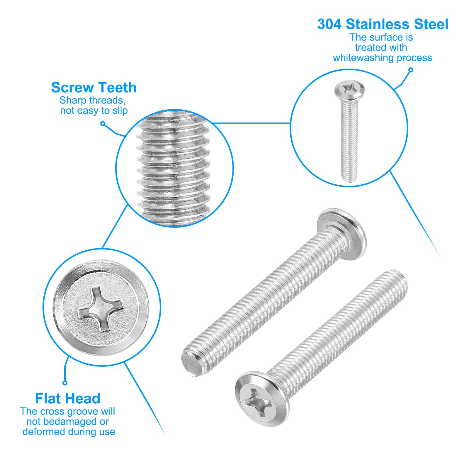 PATIKIL Flat Round Head Phillips Screws, 8 Pack M8-1.25 x 55mm Binding Screws 304 Stainless Steel 18-8 Full Thread - Image 3