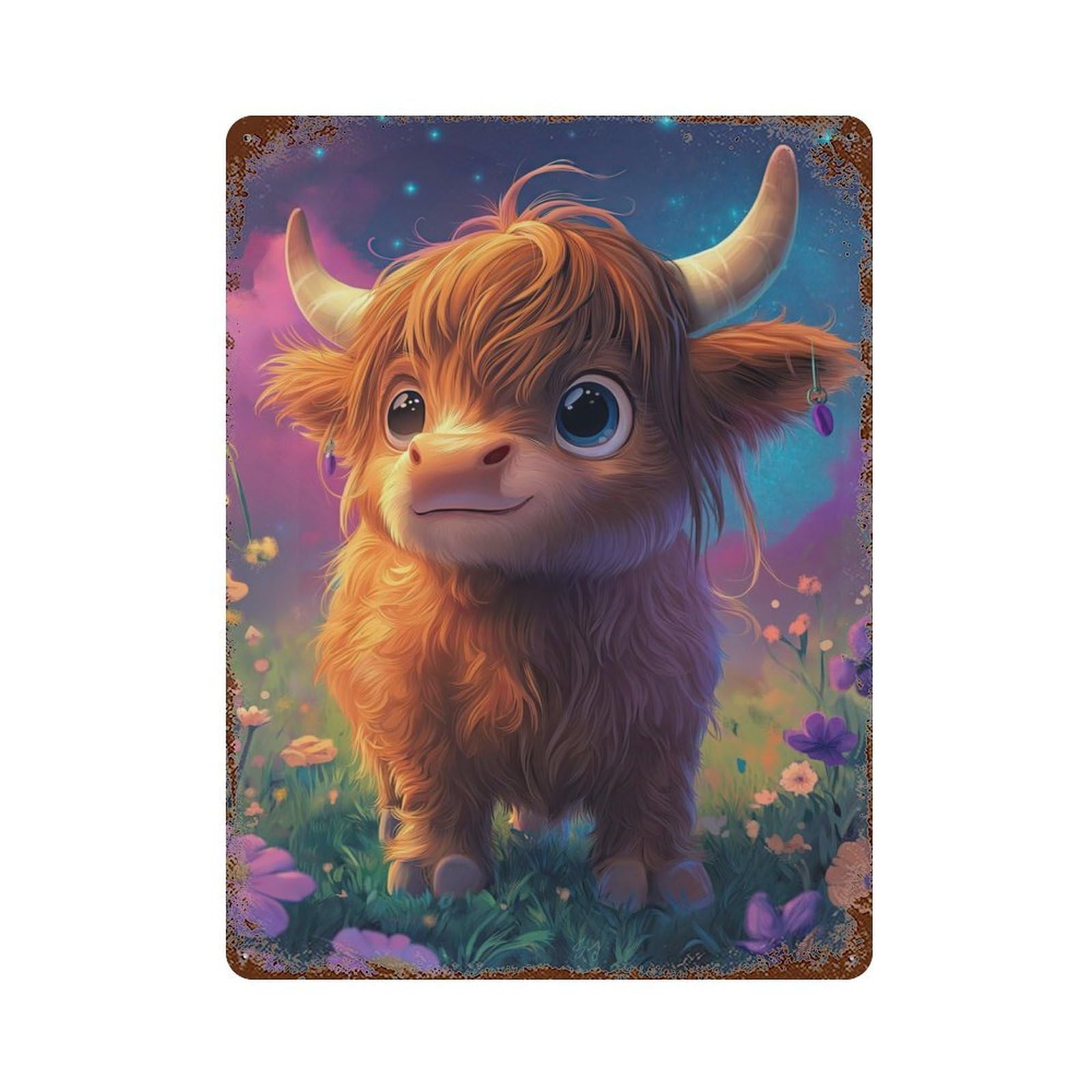 Baby Highland Cow 15.7"x11.8" Aged Metal Wall Plaque, Retro Wall Decor for Farmhouse, Kitchen And Entryway Decor