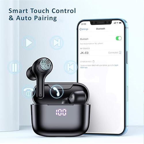 Miniatura 5 de Auriculares inalámbricos Bluetooth 53 con 4 micrófonos llamada clara reproducción de 50 horas impermeables con estuche de carga inalámbrica pantalla