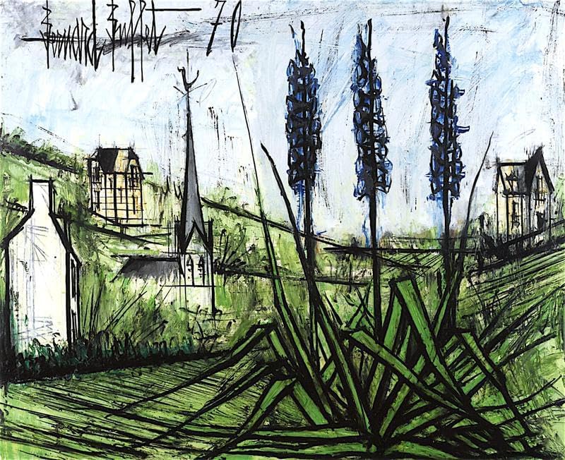 Bernard Buffet peinture Trois Toiles Bleues Delphinium affiche art mural décoration 60x70cm