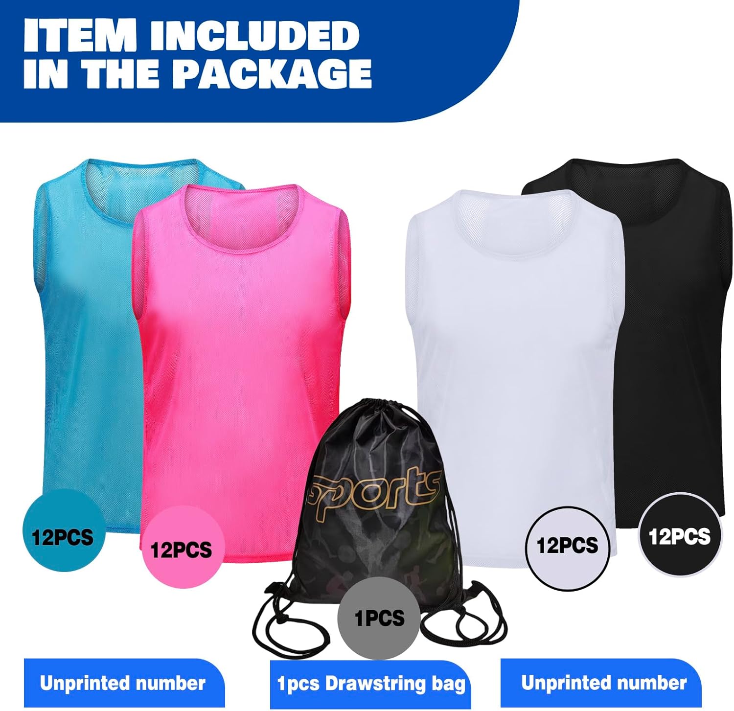 12/24/48PCS Pinnies Youth Team Pennies for Sports Kids and Scrimmage Vests for Soccer Basketball Jersey Practice