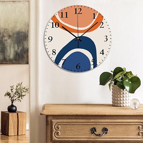 Miniatura 3 de ArogGeld Reloj de pared con formas abstractas, reloj redondo naranja quemado, azul, reloj de pared decorativo, reloj de pared redondo silencioso de