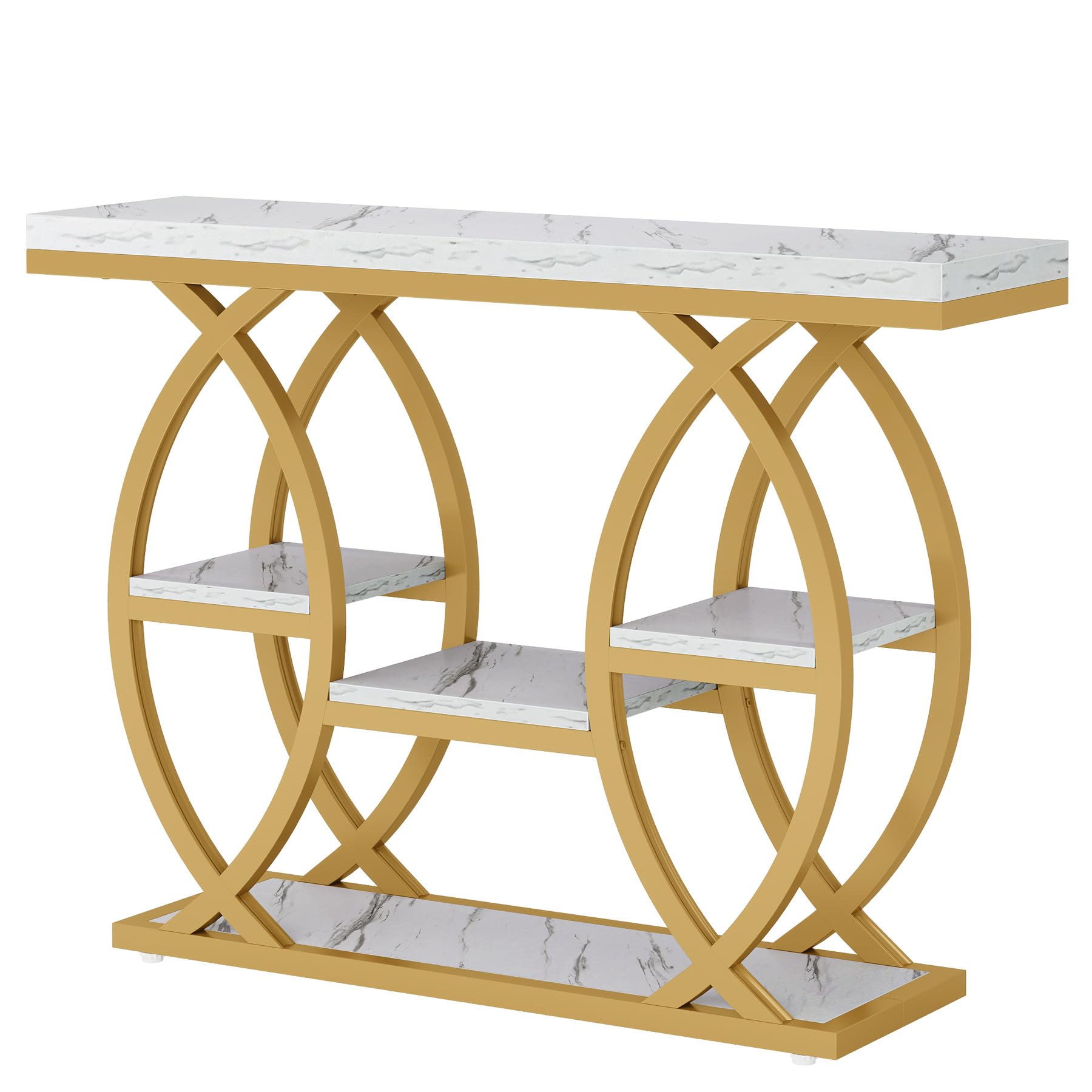 Tribesigns Table console de 100 cm, table de canapé industrielle à 4 niveaux avec étagères de rangement, table d’entrée étroite en bois avec cadre métallique pour petits espaces, couloir, hall d