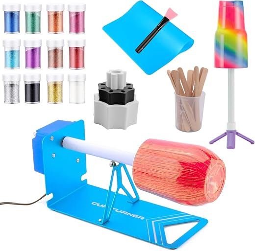 LFSUM Cup Turner for Crafts Tumbler Cup Spinner Machine Kit, Wood Cuptisserie Turner DIY Glitter Epoxy Tumblers Motor Safety Switch 2 Foams
