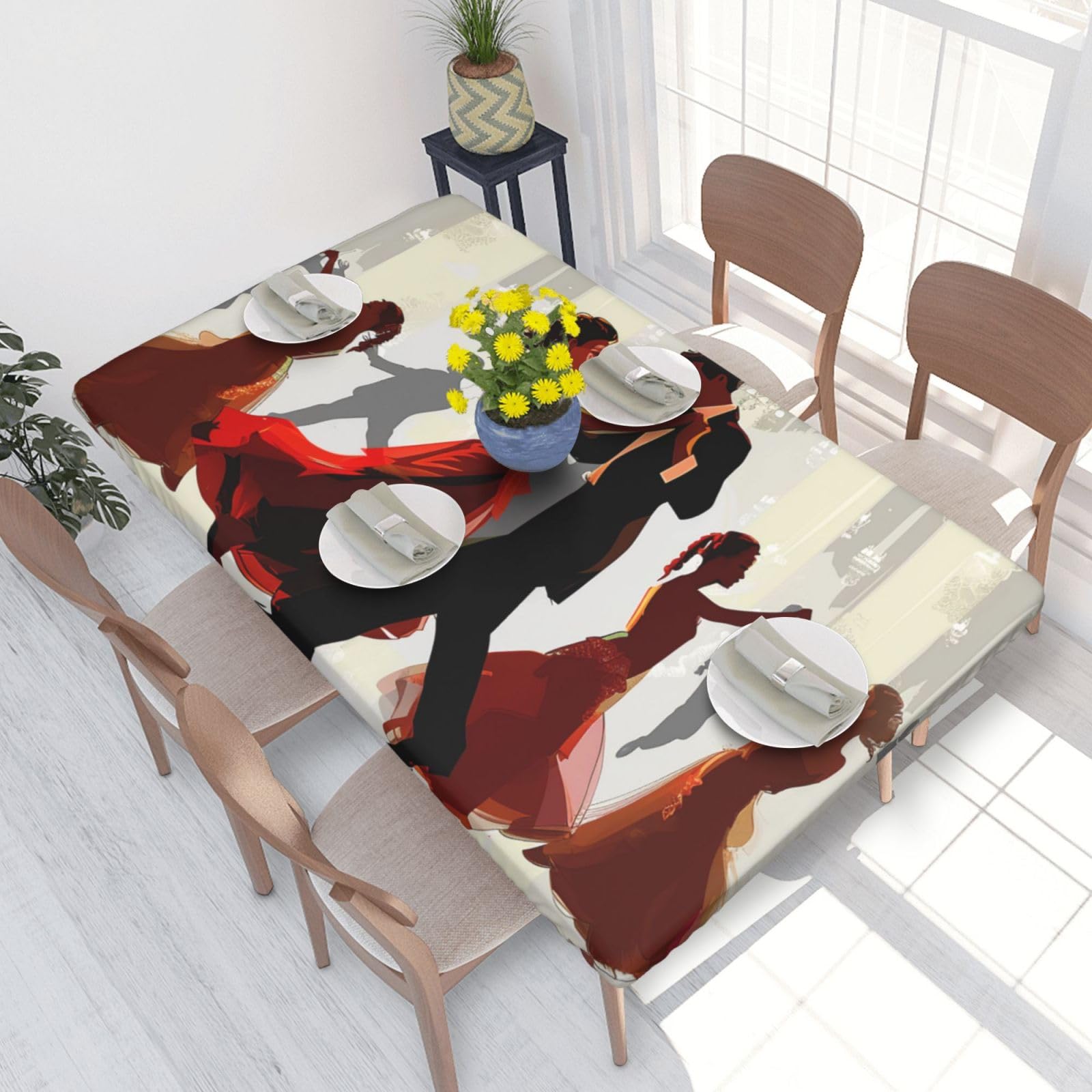 WPKJU Ballroom Dance Printed Tablecloths 4ft Rectangular Table Covers Washable Polyester Decorative Table Cloth for Dining Table Picnic Wedding