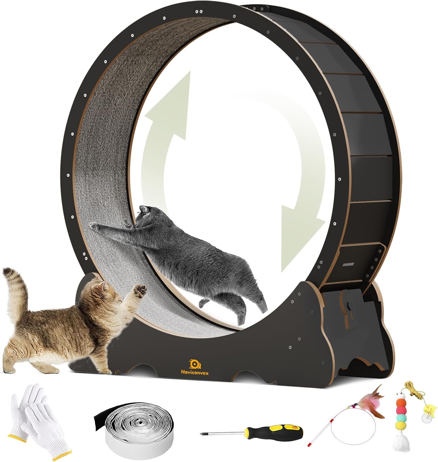 Cat Wheel, 45 inch Large XL Cat Treadmill, Cat Exercise Wheel with Carpeted Runway, Running Wheel for Indoor Cats, Cat Hamster Wheels,Cat Gifts for Cat Lovers,Kitty's Weight Loss and Health XL Black