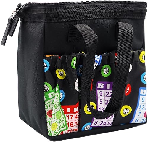 Miniatura 5 de Yuanhe Bolsa de mano con patrón de bingo con 6 bolsillos Bolsa de Bingo Dauber