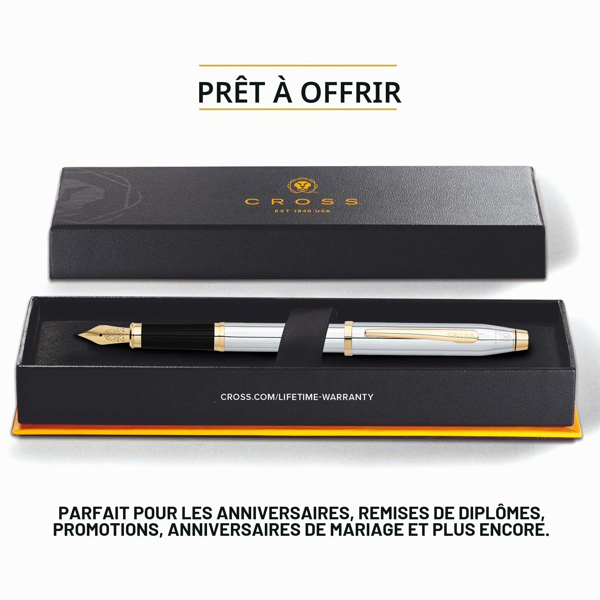 CROSS Century II Medalist - Stylo plume rechargeable - Avec atrributs plaqués or 23 carats - Pointe moyenne - Écrin classique et deux cartouches incluses